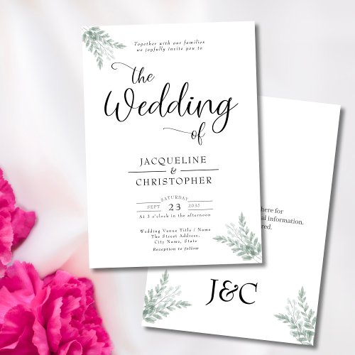 Monogrammed Greenery Wedding Invitation