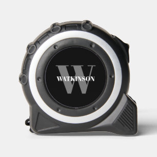 Monogrammed grey black white name initial modern tape measure