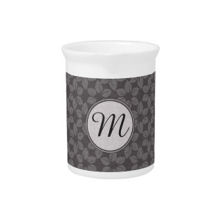 Monogrammed Grey Fabric Printed Flowers Beverage Pitcher