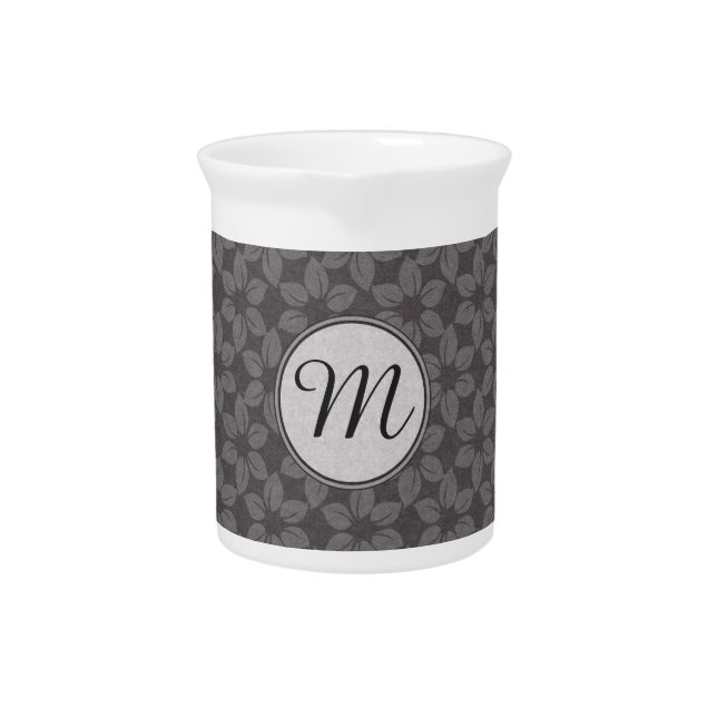 Monogrammed Grey Fabric Printed Flowers Beverage Pitcher (Front)