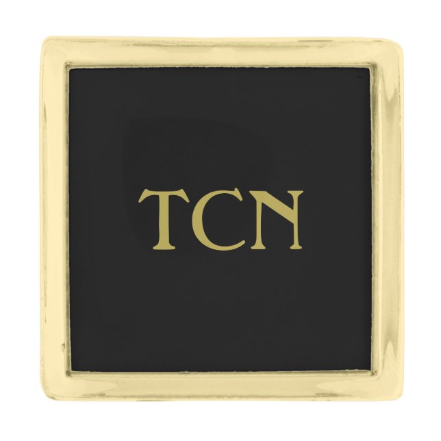 Monogrammed Groomsmen gift Black Gold Men's  Gold Finish Lapel Pin (Front)
