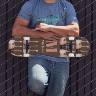 Monogrammed Guitar Pattern Brown Skateboard