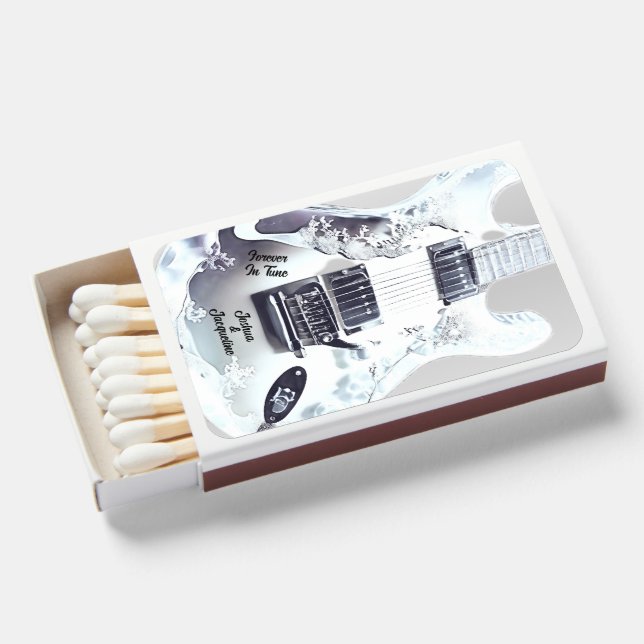 Monogrammed Guitar Wedding Favor Matchboxes (Front Open)