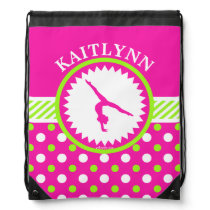 Monogrammed Gymnastics Pink and Green Polka-Dots Drawstring Bag Monogrammed Gymnastics Pink and Green Polka-Dots Drawstring Bag