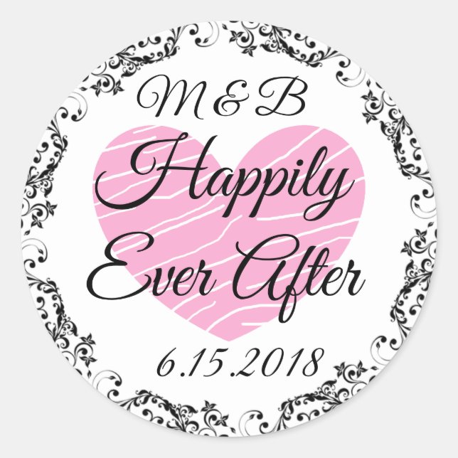 Monogrammed Happily Ever After Wedding Stickers (Front)