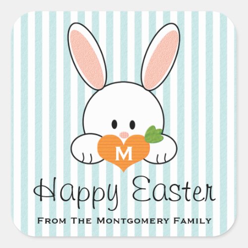 Monogrammed Happy Easter Bunny Seals Blue