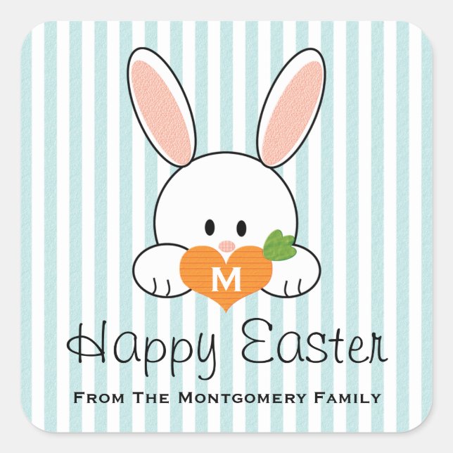 Monogrammed Happy Easter Bunny Seals Blue (Front)