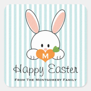 Monogrammed Happy Easter Bunny Seals Blue