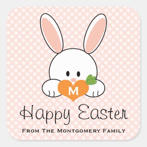 Monogrammed Happy Easter Bunny Seals Pink