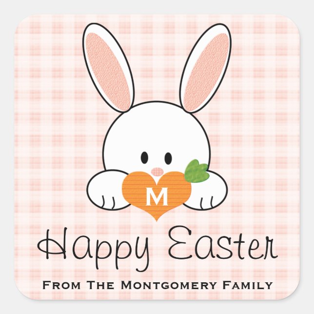 Monogrammed Happy Easter Bunny Seals Pink Gingham (Front)
