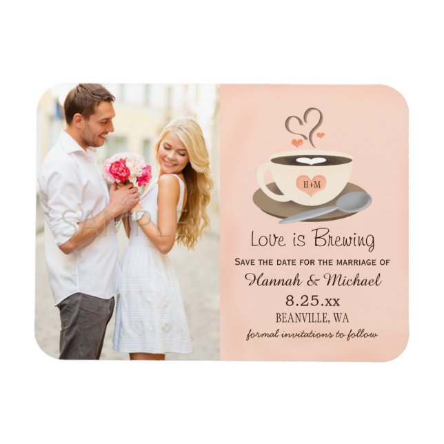 Monogrammed Heart Blush Coffee Cup Save the Date Magnet (Horizontal)