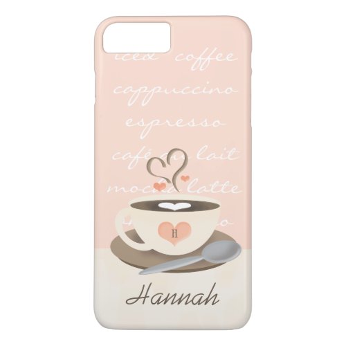 Monogrammed Heart Coffe Cup iPhone 8 Plus7 Plus Case