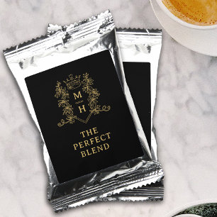 Monogrammed heart crown crest black gold wedding coffee drink mix
