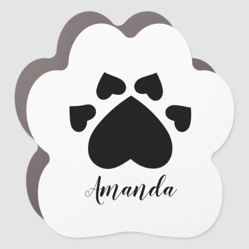 Monogrammed Heart Puppy Paws Print Black And White Car Magnet