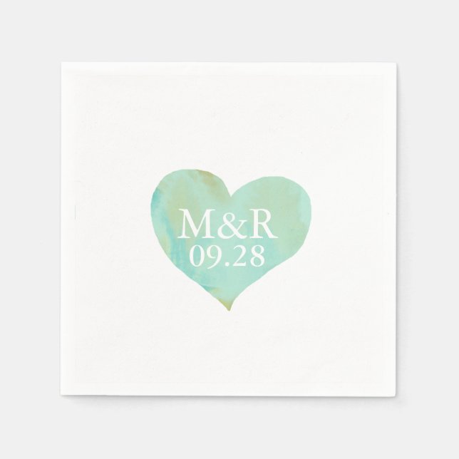 monogrammed heart wedding paper napkins (Front)