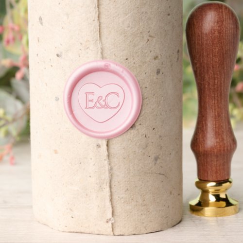 Monogrammed Heart with Pink Wax Wax Seal Stamp
