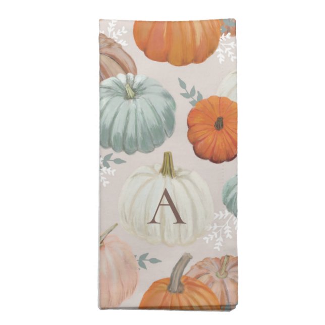 Monogrammed Heirloom Pumpkins Cloth Napkin (Folded)