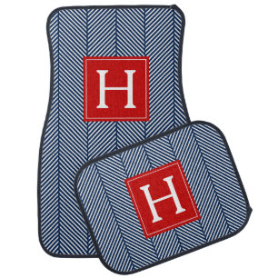 Monogrammed Herringbone Pattern Car Mat