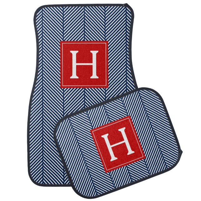Monogrammed Herringbone Pattern Car Mat (Set)