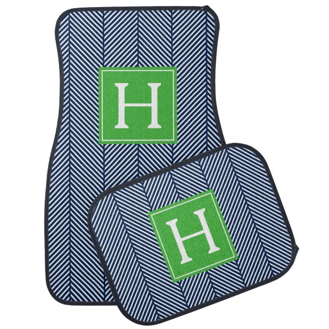 Monogrammed Herringbone Pattern Car Mat (Set)