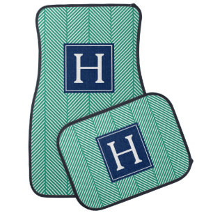 Monogrammed Herringbone Pattern Car Mat