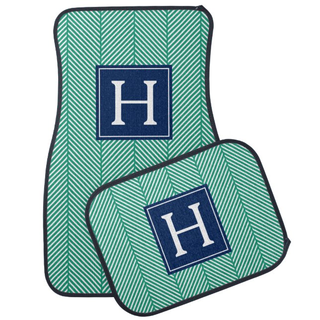Monogrammed Herringbone Pattern Car Mat (Set)