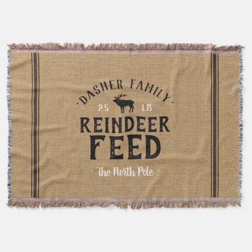 Monogrammed Holiday Reindeer Feed Grain Sack Throw Blanket