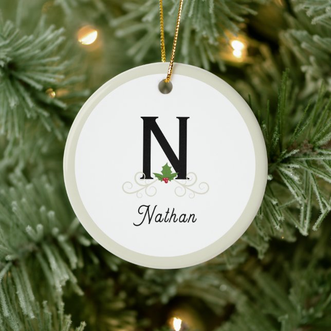 Monogrammed Holly  Ceramic Ornament (Tree)