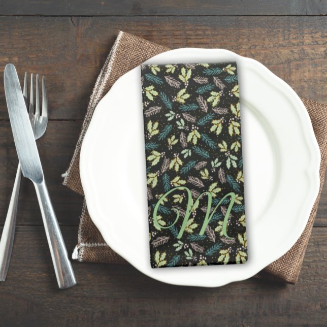 Monogrammed Holly Christmas Holiday Cloth Napkin (Creator Uploaded)