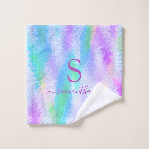 Monogrammed Holographic Pastel Colorful Iridescent Wash Cloth