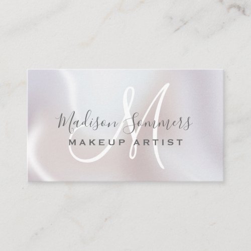Monogrammed Holographic Pearl Makeup Artist Business Card