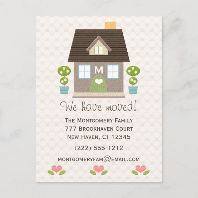 Monogrammed Home Moving Announcement Postcard (Front)