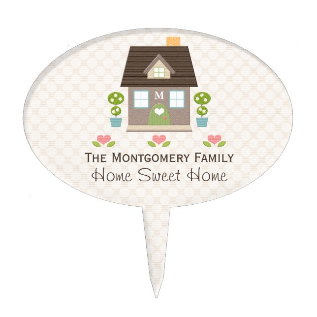 Monogrammed Home Sweet Home Cake Topper Pick (Front)