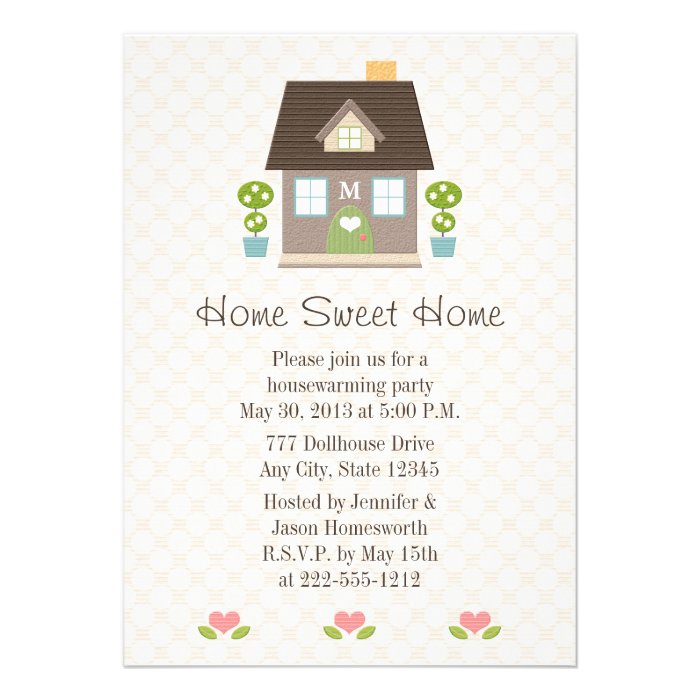 Monogrammed Home Sweet Home Housewarming Party Personalized Announcements