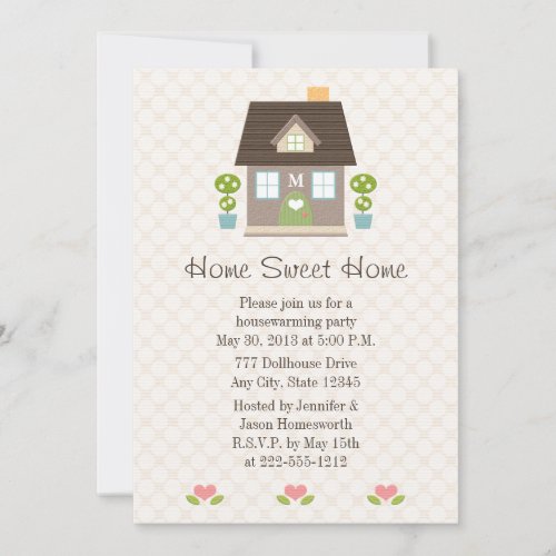 Monogrammed Home Sweet Home Housewarming Party Invitation