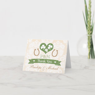 MONOGRAMMED HORSESHOE SHAMROCK WEDDING THANK YOU CARD