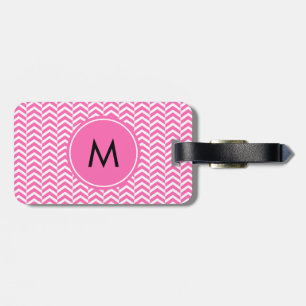 Monogrammed Hot Pink and White Chevron Pattern Luggage Tag