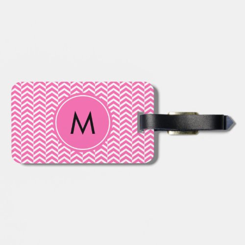 Monogrammed Hot Pink and White Chevron Pattern Luggage Tag