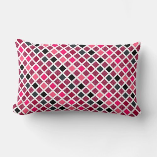 Monogrammed Hot Pink Black White Geometric Pattern Lumbar Pillow