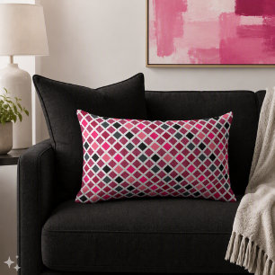 Monogrammed Hot Pink Black White Geometric Pattern Lumbar Pillow
