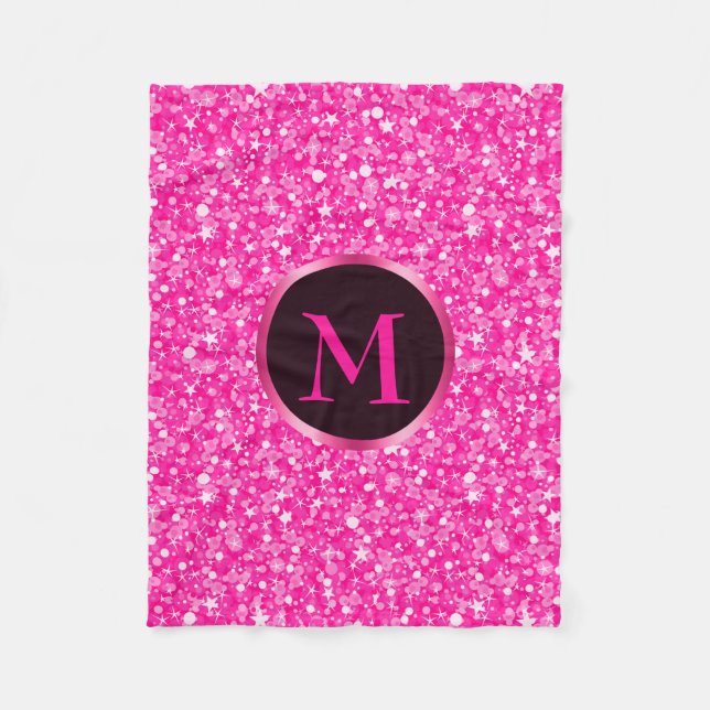 Monogrammed Hot Pink Glitter Pattern Fleece Blanket (Front)