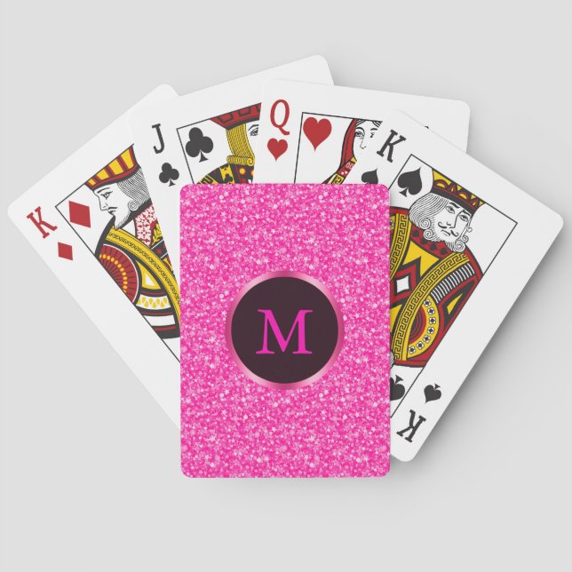 Monogrammed Hot Pink Glitter Poker Cards (Back)