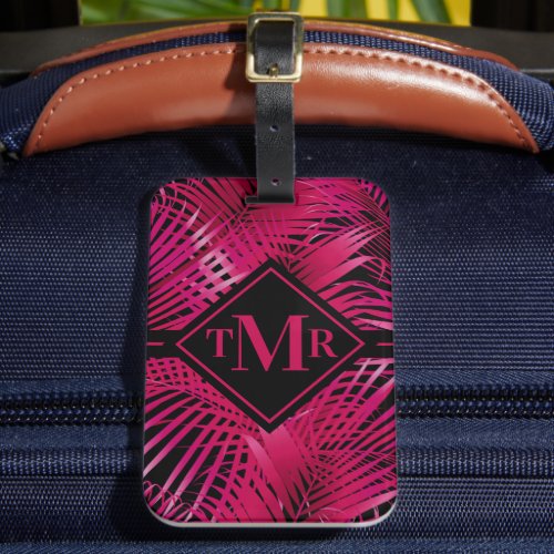 Monogrammed Hot Pink Palm Luggage Tag