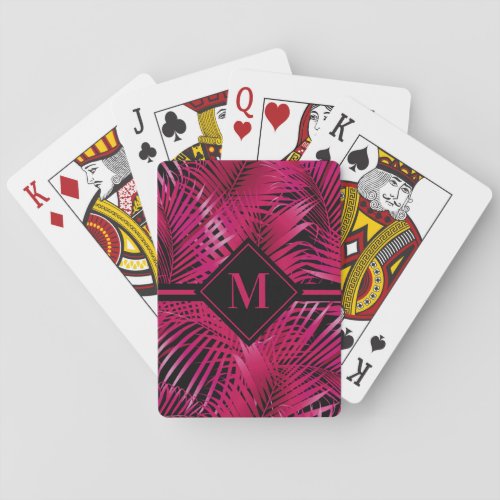 Monogrammed Hot Pink Palm Playing Cards