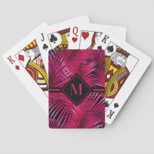 Monogrammed Hot Pink Palm Poker Cards