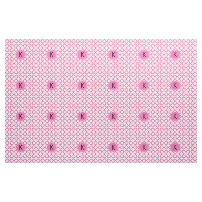 Monogrammed Hot Pink Quatrefoil Pattern Fabric (Yard)