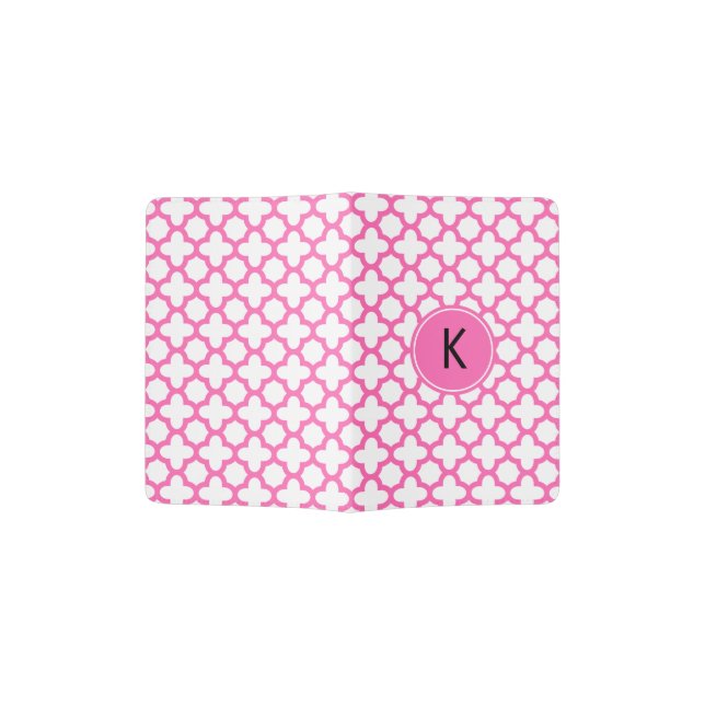 Monogrammed Hot Pink Quatrefoil Pattern Passport Holder (Opened)