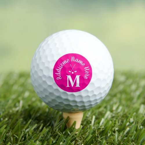 Monogrammed Hot Pink White Golfball Club Ladies Golf Balls