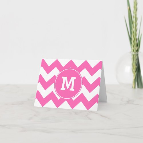 Monogrammed Hot Pink Zigzag Pattern Note Card