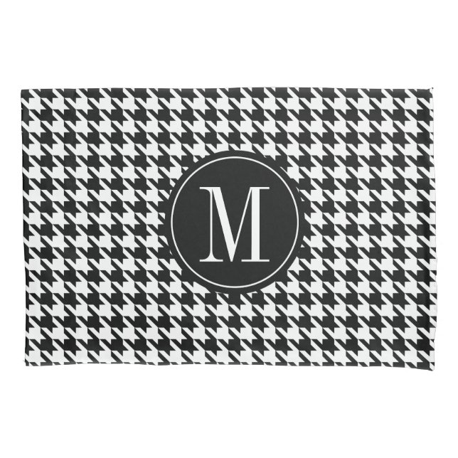 Monogrammed houndstooth pattern pillowcase cover (Front)